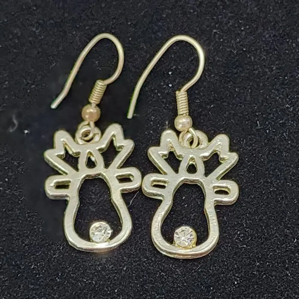 Christmas Reindeer Earrings Design Dangle Crystal Cubic Zirconia Nose Accents ST